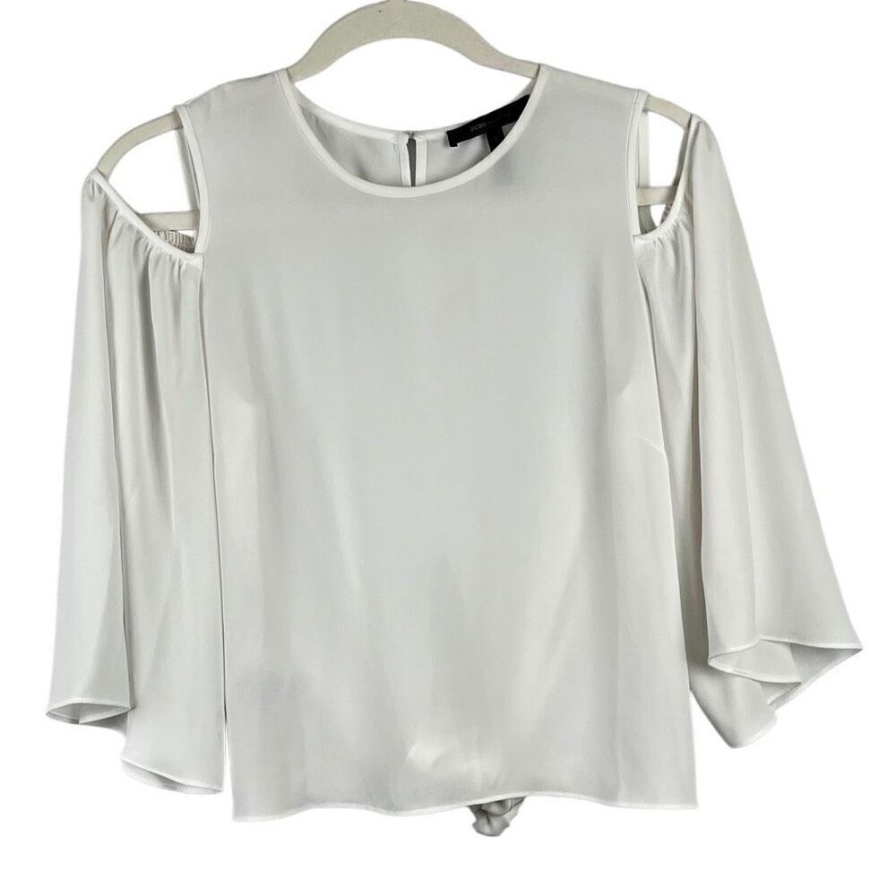 BCBG Maxazria Skipper White Tie Back Cold Shoulder Blouse XS
